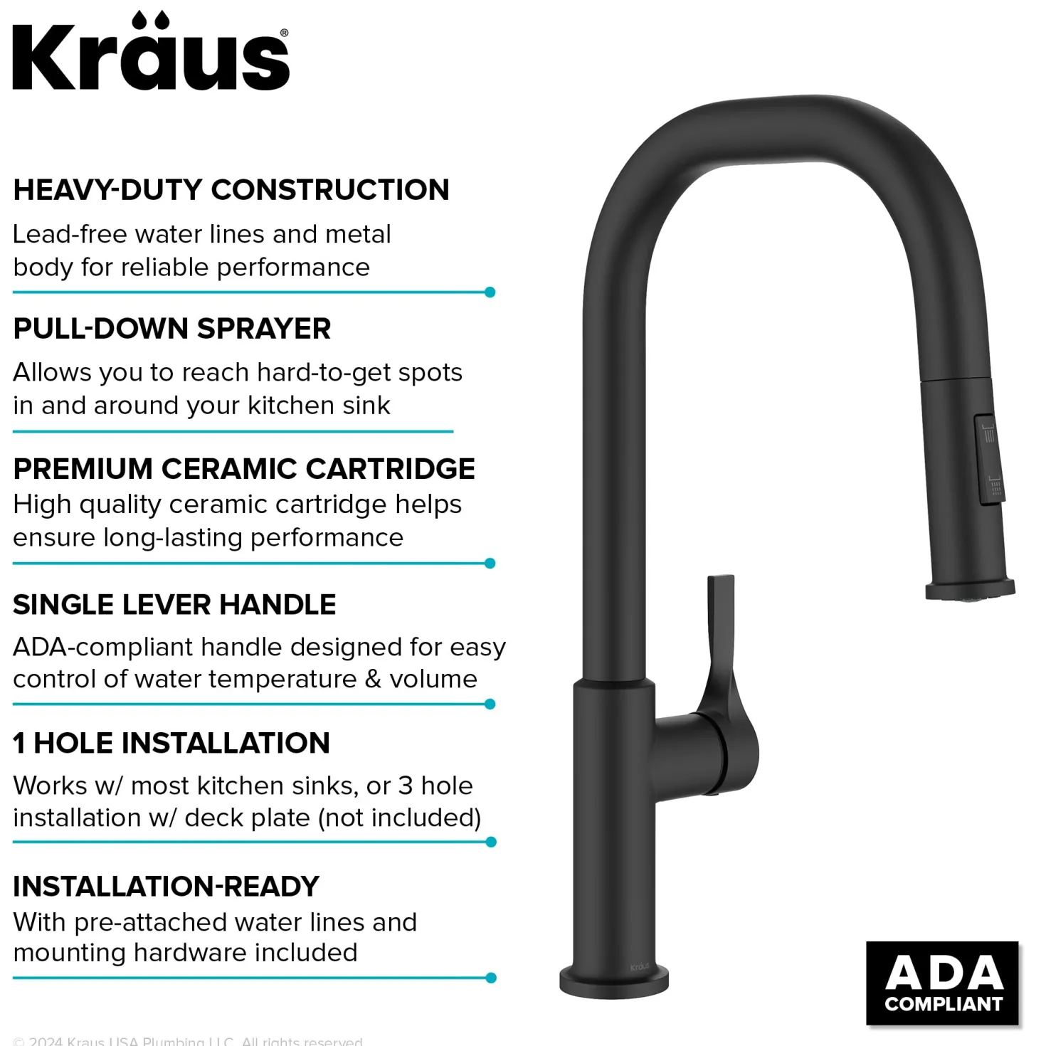 KRAUS Torak Single Handle Pull Down Kitchen Faucet in Matte Black