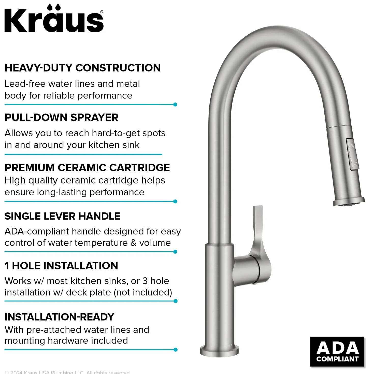 KRAUS Torak Single Handle Pull Down Kitchen Faucet in Spot-Free Stainless