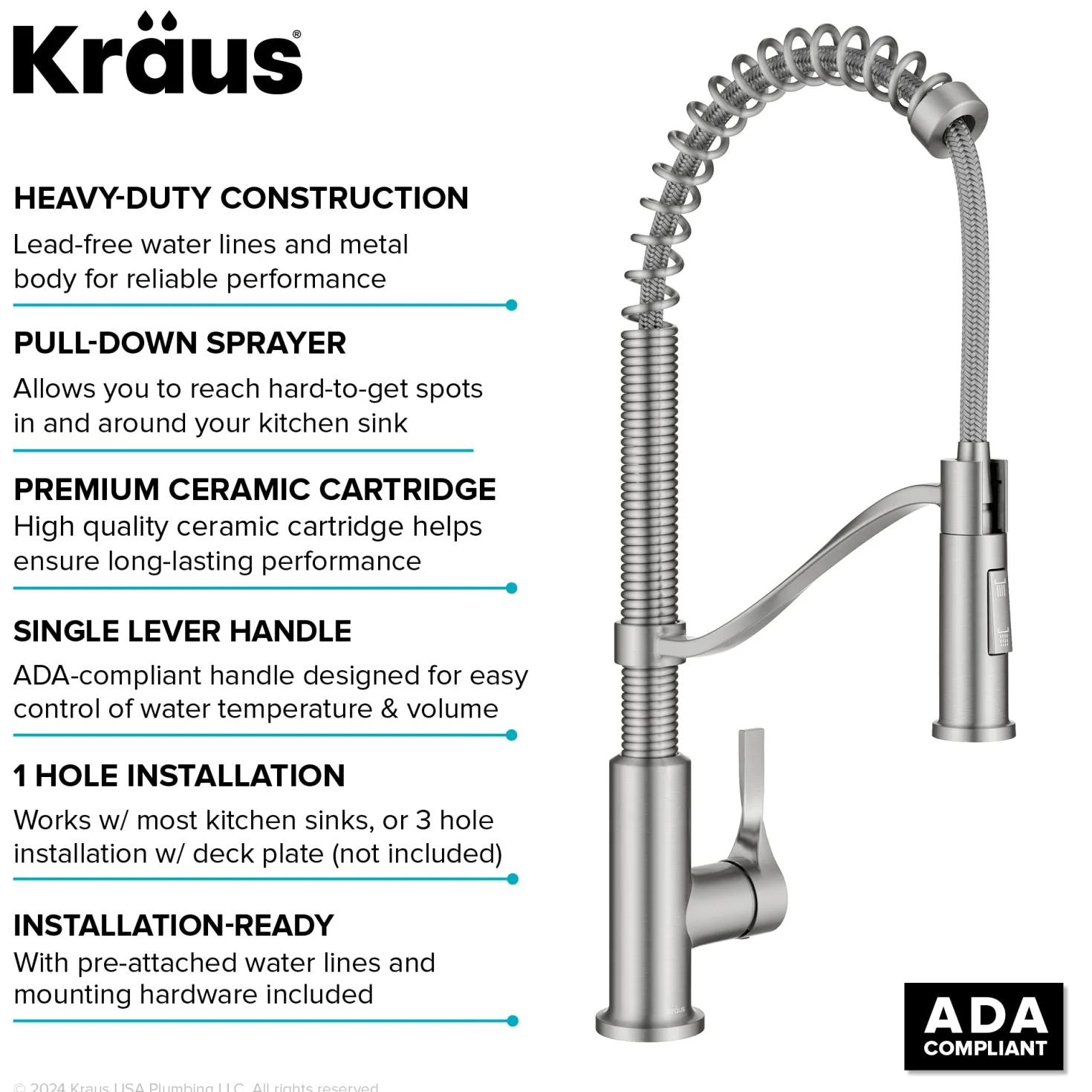 KRAUS Torak Single Handle Pull Down Kitchen Faucet in Spot-Free Stainless