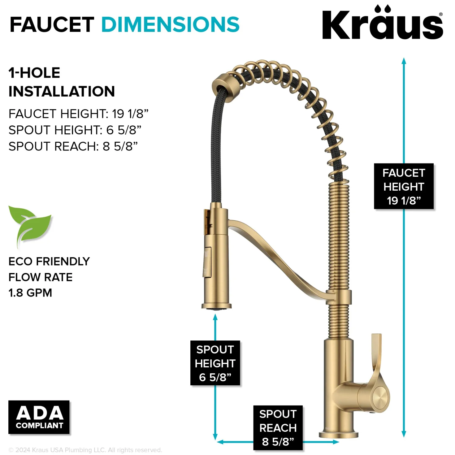 KRAUS Torak Single Handle Pull Down Kitchen Faucet in Brushed Brass