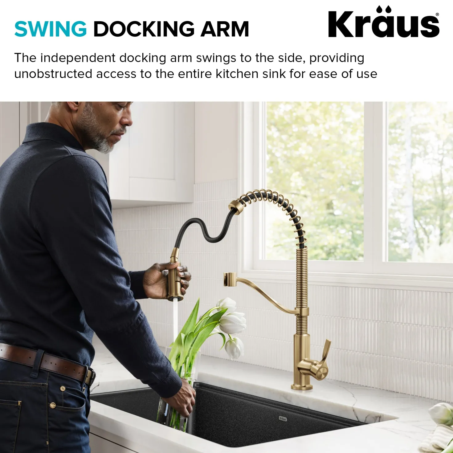 KRAUS Torak Single Handle Pull Down Kitchen Faucet in Brushed Brass