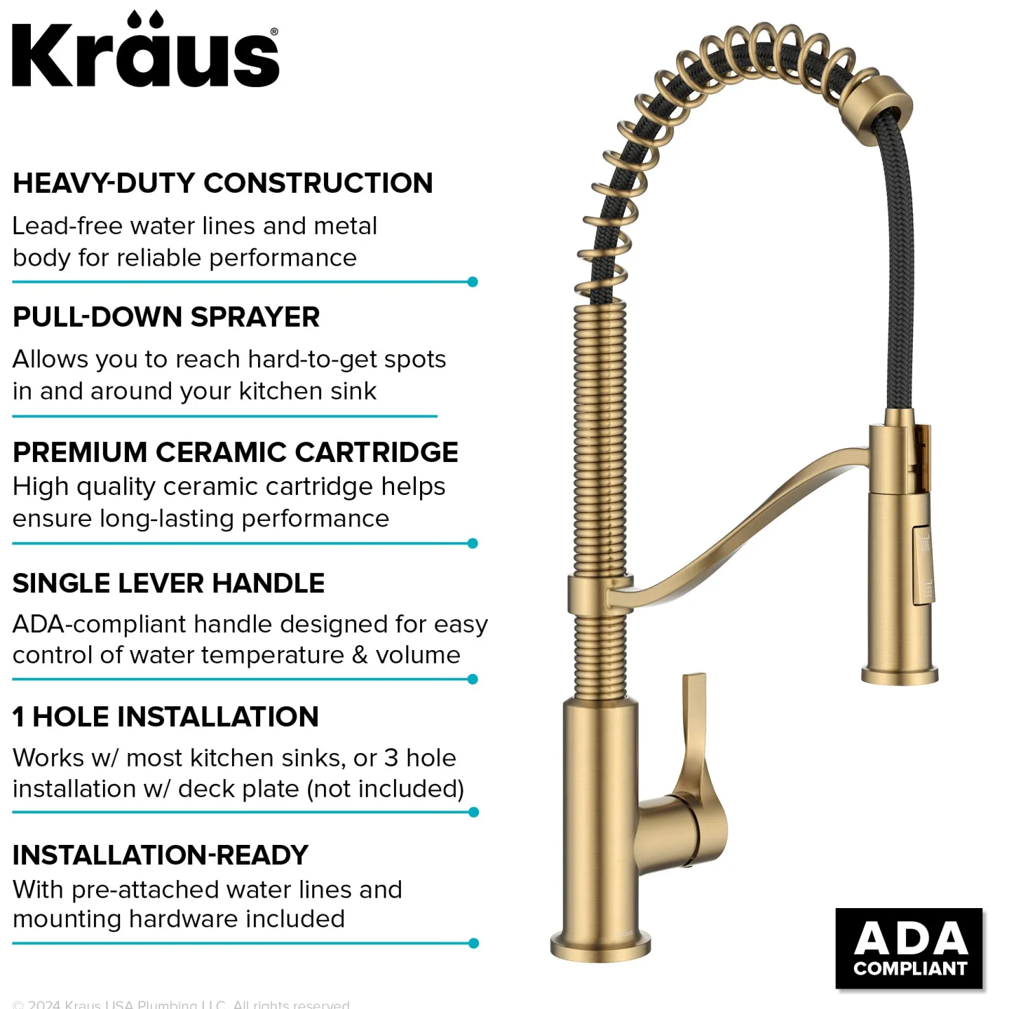 KRAUS Torak Single Handle Pull Down Kitchen Faucet in Brushed Brass