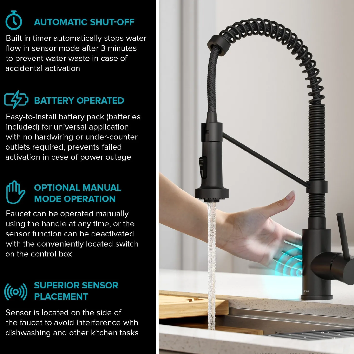 KRAUS Touchless Pull-Down Single Handle 18-Inch Kitchen Faucet in Matte Black