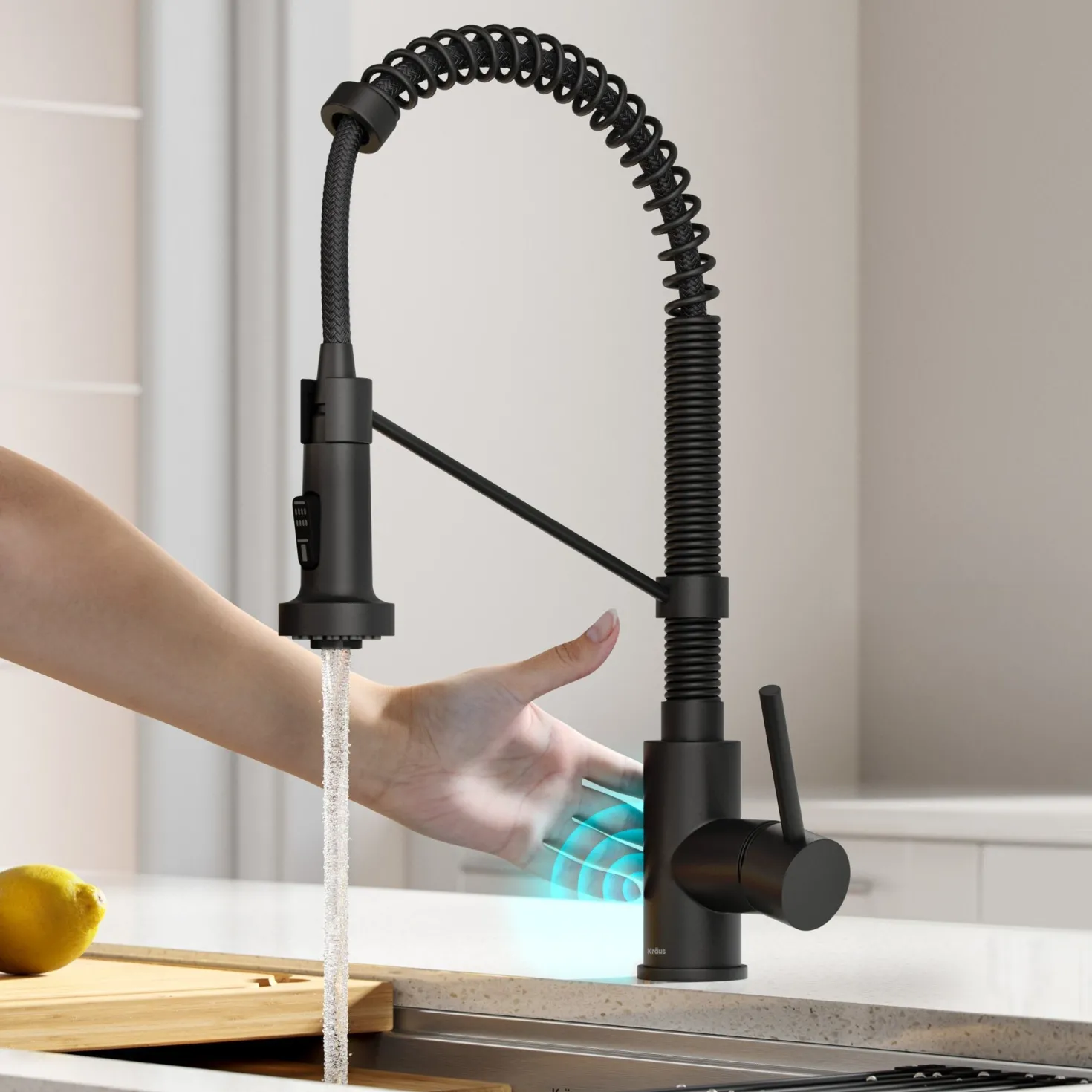 KRAUS Touchless Pull-Down Single Handle 18-Inch Kitchen Faucet in Matte Black