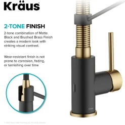 KRAUS Touchless Pull-Down Single Handle 18-Inch Kitchen Faucet in Brushed Brass & Matte Black
