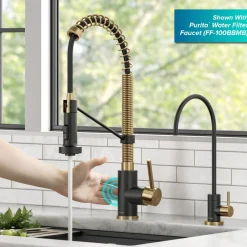 KRAUS Touchless Pull-Down Single Handle 18-Inch Kitchen Faucet in Brushed Brass & Matte Black