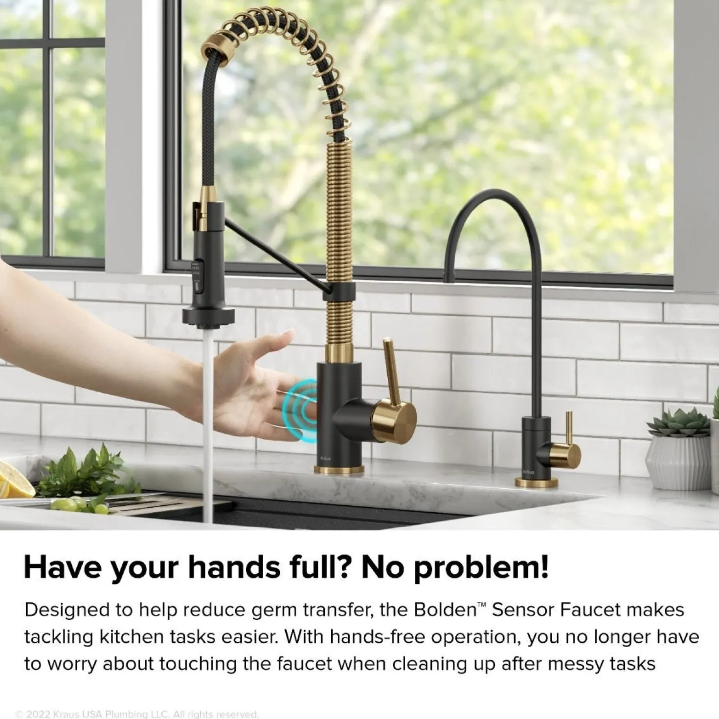 KRAUS Touchless Pull-Down Single Handle 18-Inch Kitchen Faucet in Brushed Brass & Matte Black