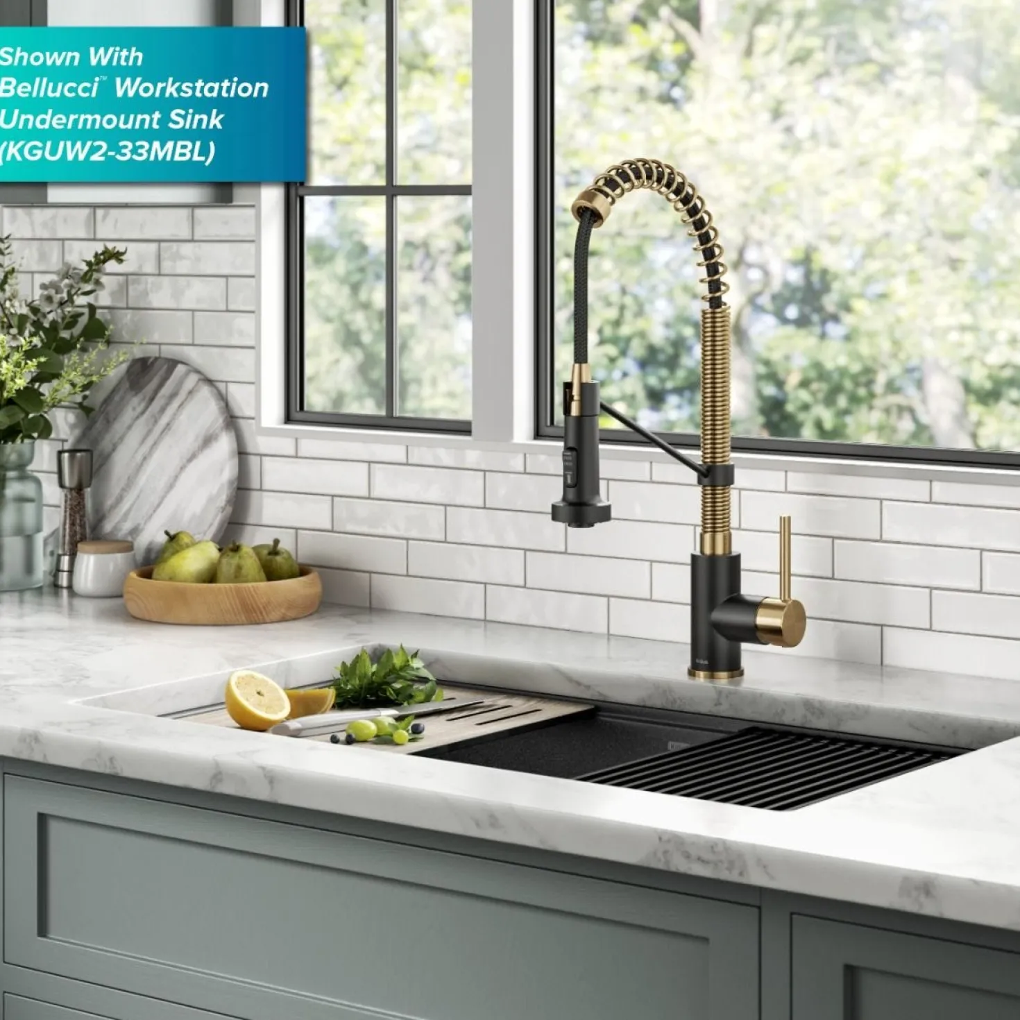 KRAUS Touchless Pull-Down Single Handle 18-Inch Kitchen Faucet in Brushed Brass & Matte Black