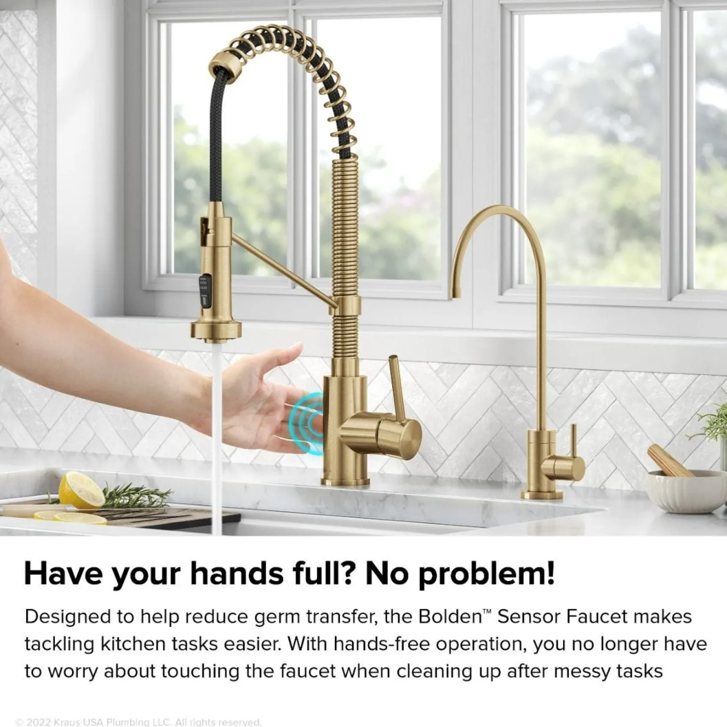 KRAUS Touchless Pull-Down Single Handle 18-Inch Kitchen Faucet in Brushed Brass