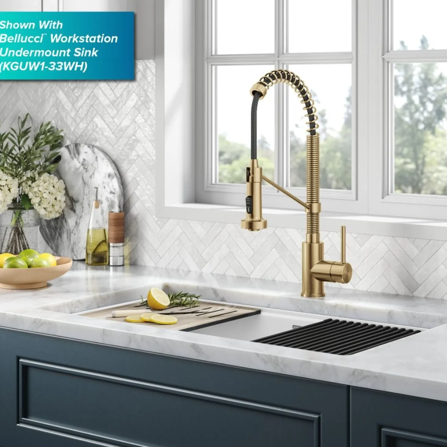 KRAUS Touchless Pull-Down Single Handle 18-Inch Kitchen Faucet in Brushed Brass