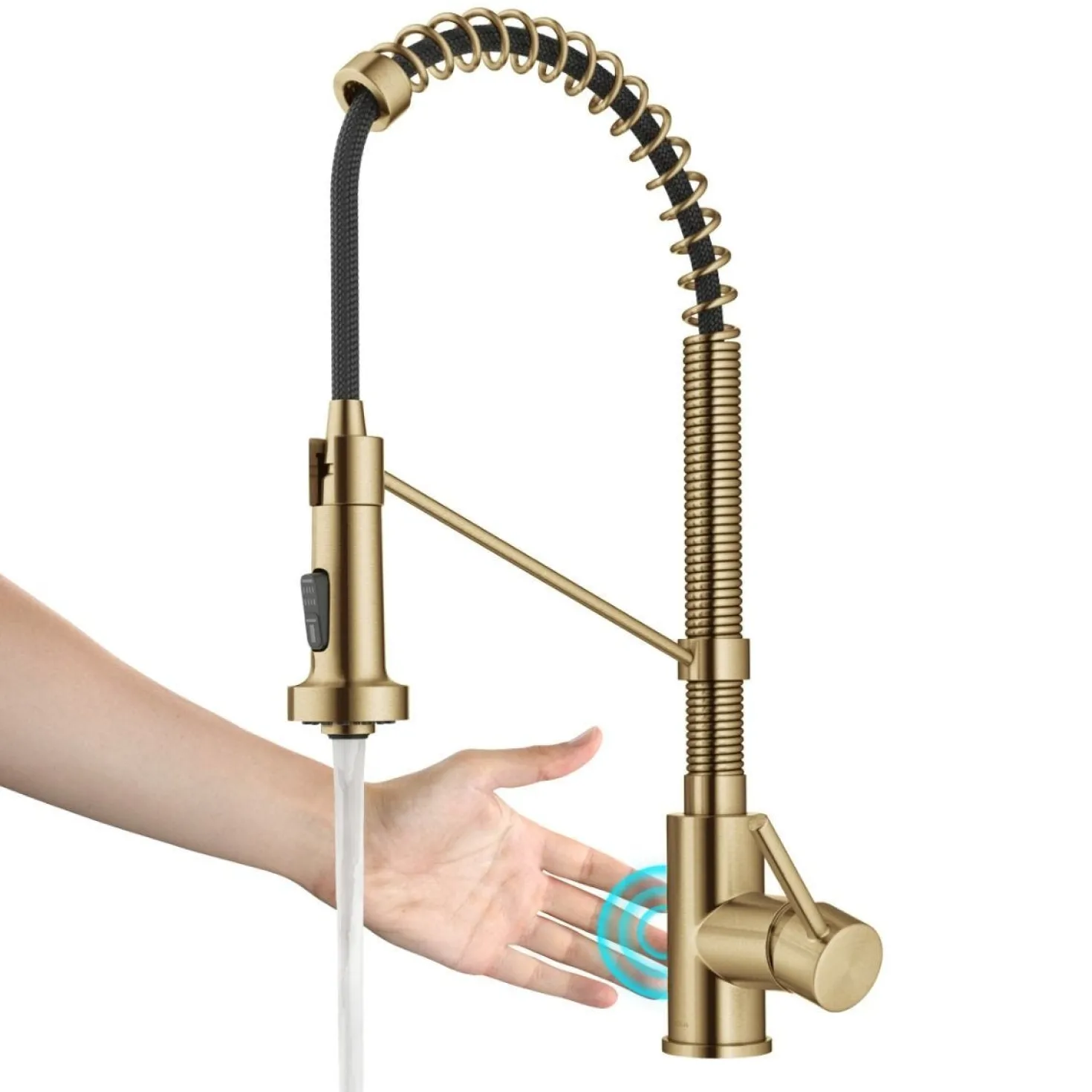 KRAUS Touchless Pull-Down Single Handle 18-Inch Kitchen Faucet in Brushed Brass