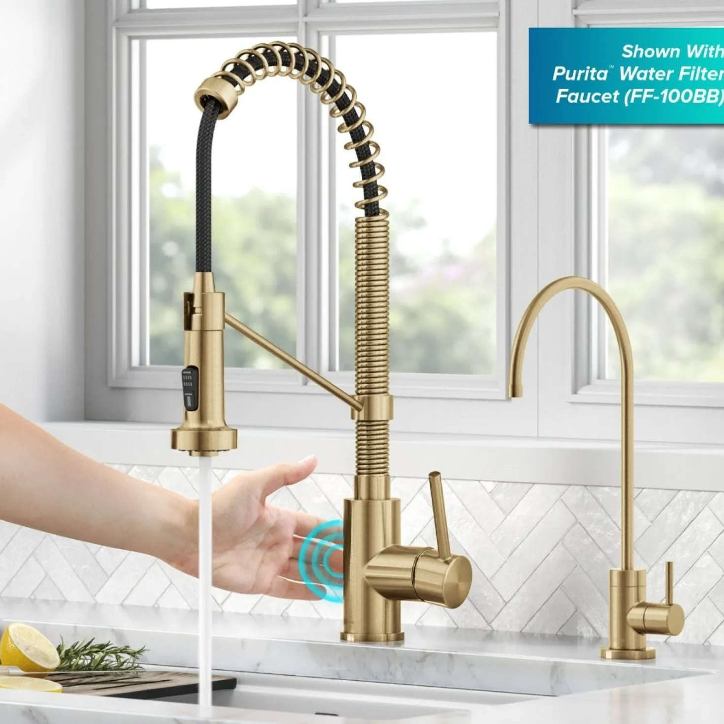 KRAUS Touchless Pull-Down Single Handle 18-Inch Kitchen Faucet in Brushed Brass