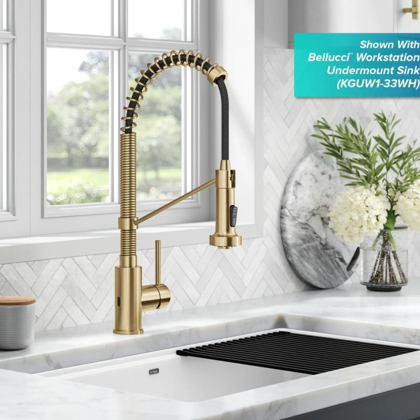 KRAUS Touchless Pull-Down Single Handle 18-Inch Kitchen Faucet in Brushed Brass