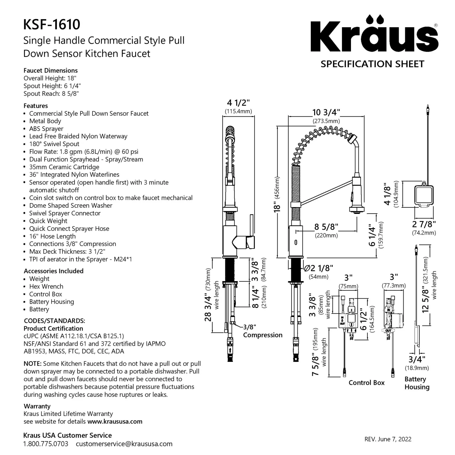KRAUS Touchless Pull-Down Single Handle 18-Inch Kitchen Faucet in Brushed Brass