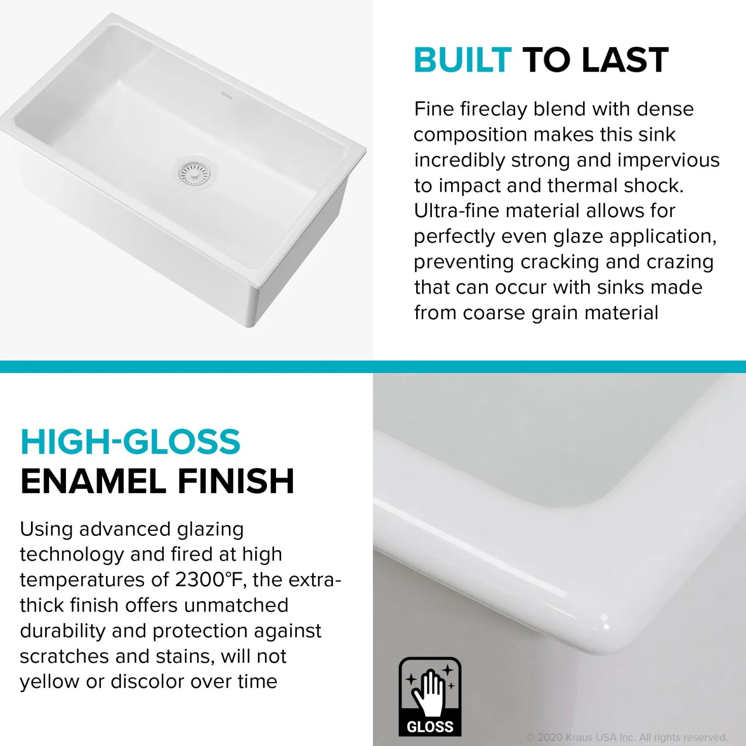 KRAUS Turino 30" Drop-In or Undermount Fireclay Kitchen Sink with Thick Mounting Deck in Gloss White