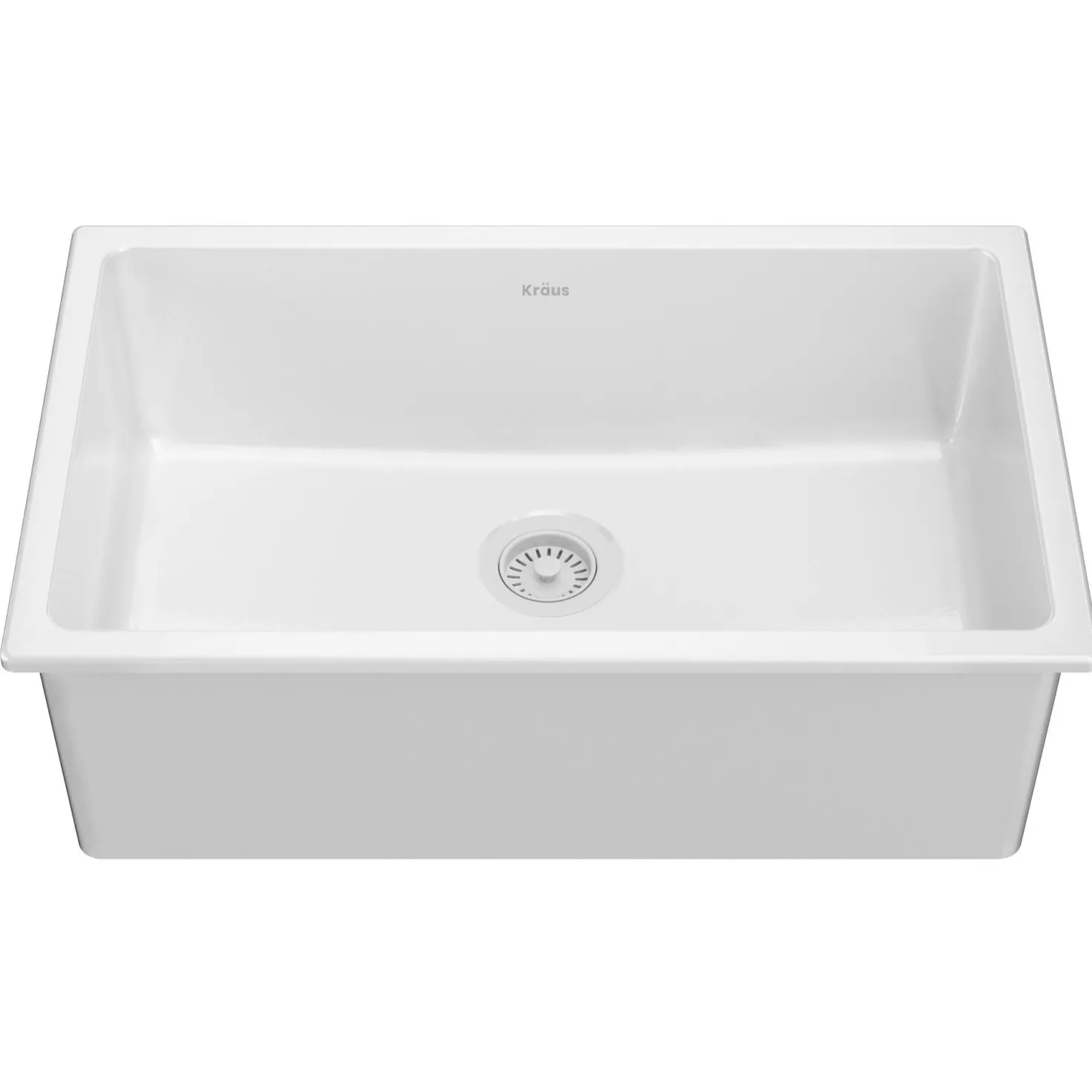 KRAUS Turino 30" Drop-In or Undermount Fireclay Kitchen Sink with Thick Mounting Deck in Gloss White