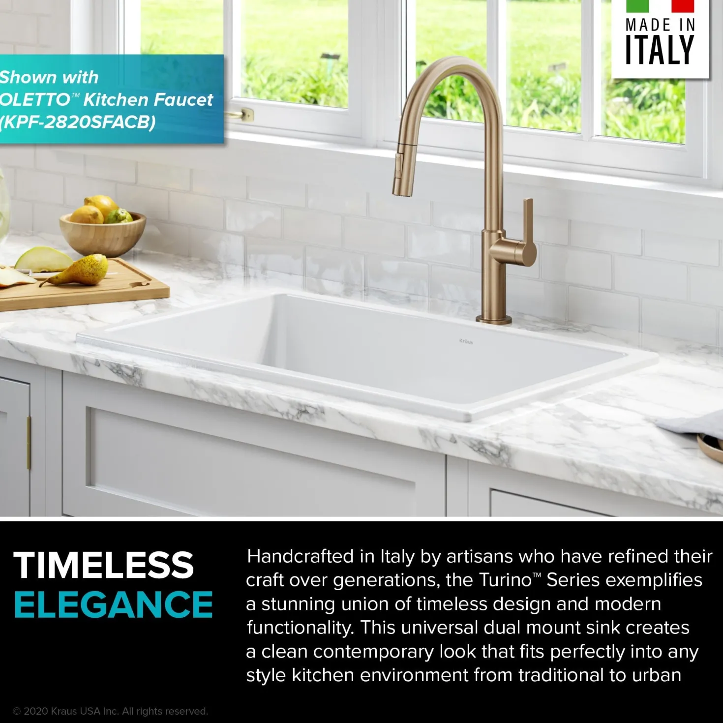 KRAUS Turino 30" Drop-In or Undermount Fireclay Kitchen Sink with Thick Mounting Deck in Gloss White