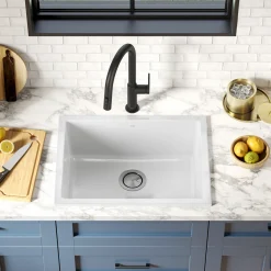 KRAUS Turino 24" Drop-In or Undermount Fireclay Kitchen Sink with Thick Mounting Deck in Gloss White