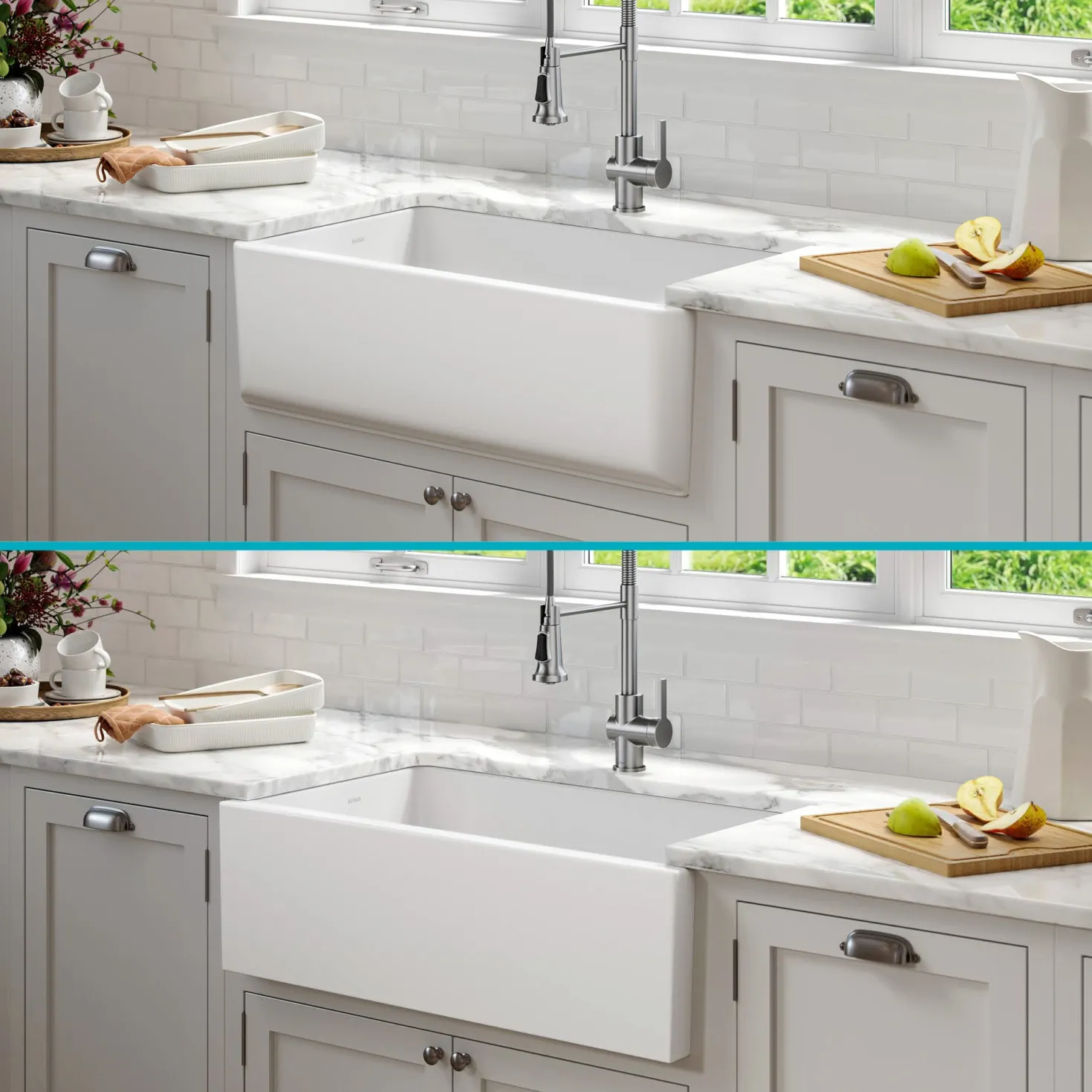 KRAUS Turino 33" Reversible Apron Front Fireclay Kitchen Sink in Matte White