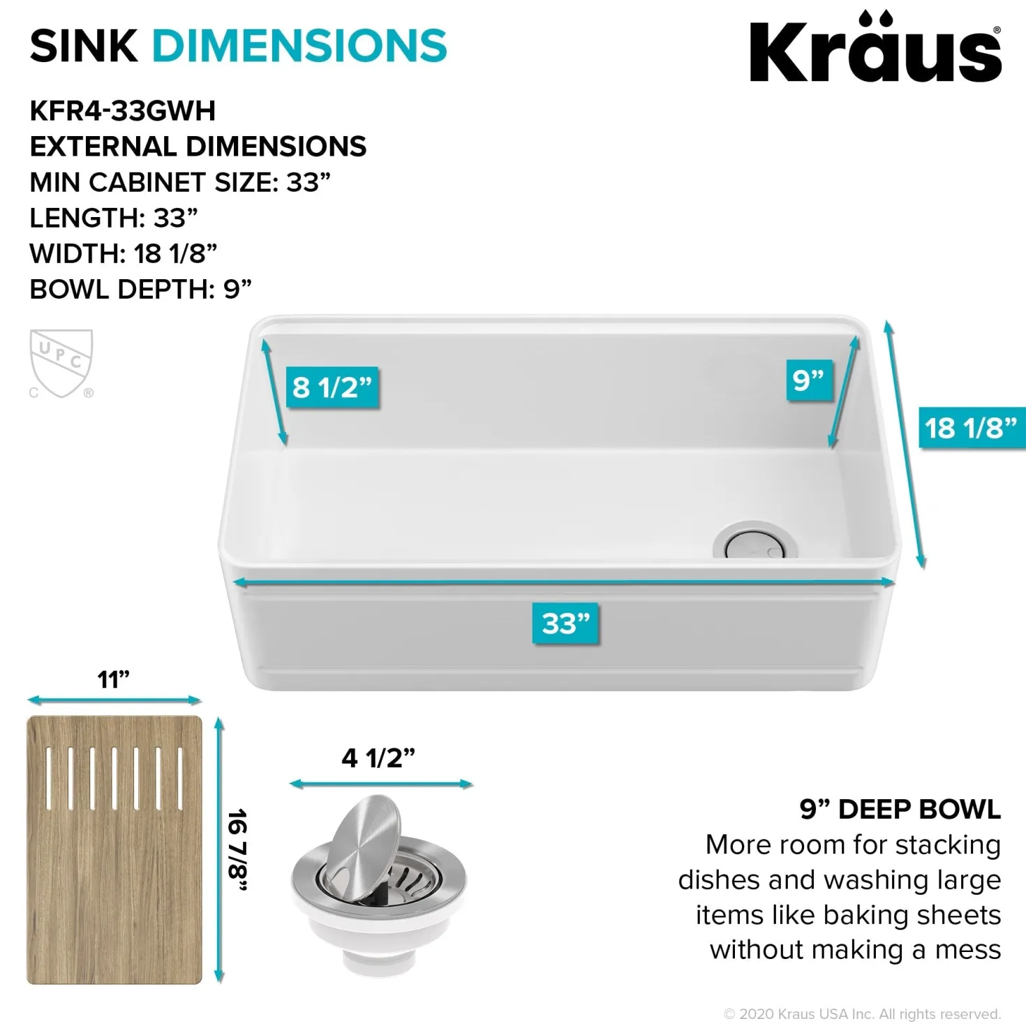 KRAUS Turino Workstation 33" Reversible Apron Front Fireclay Kitchen Sink with Accessories in Gloss White
