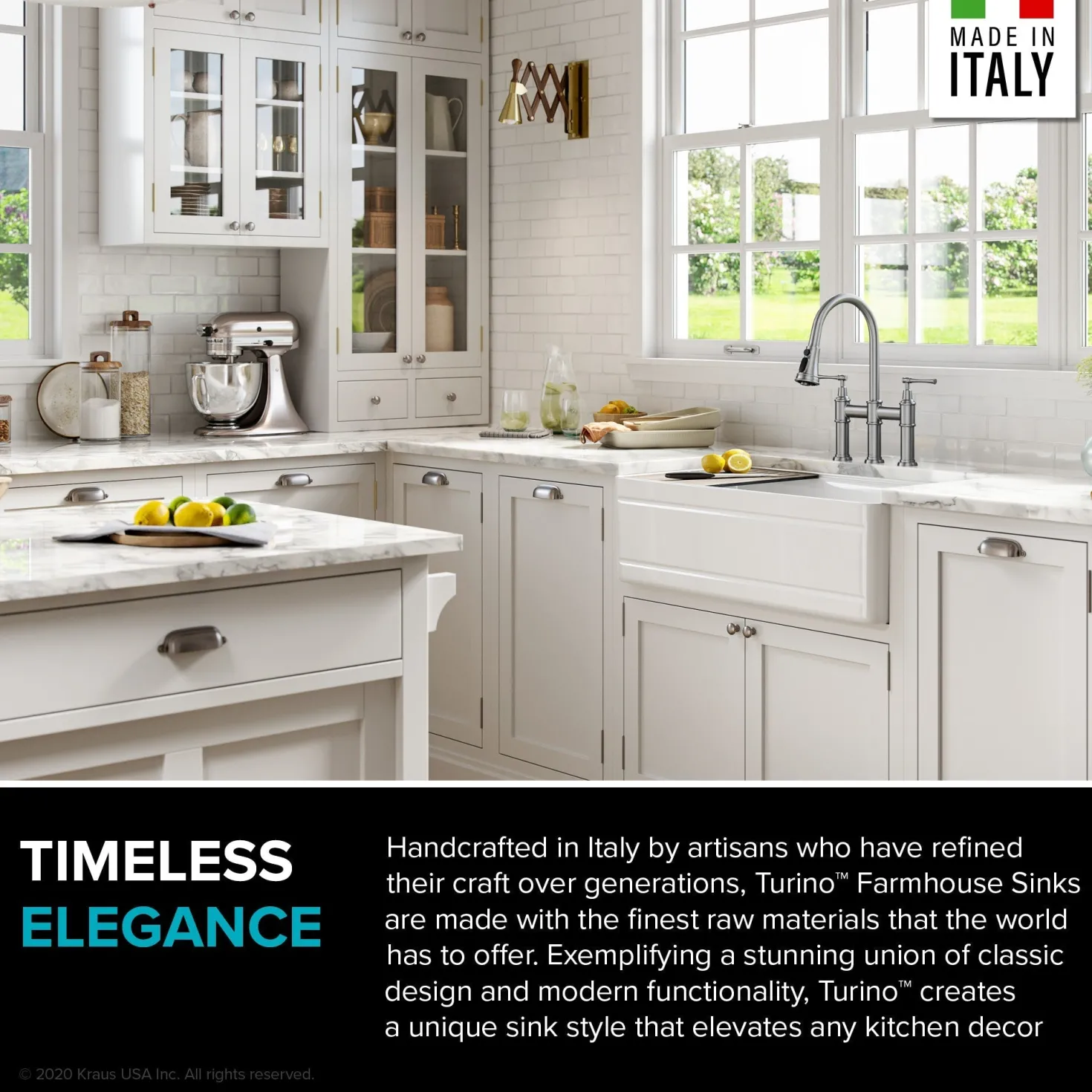KRAUS Turino Workstation 33" Reversible Apron Front Fireclay Kitchen Sink with Accessories in Gloss White