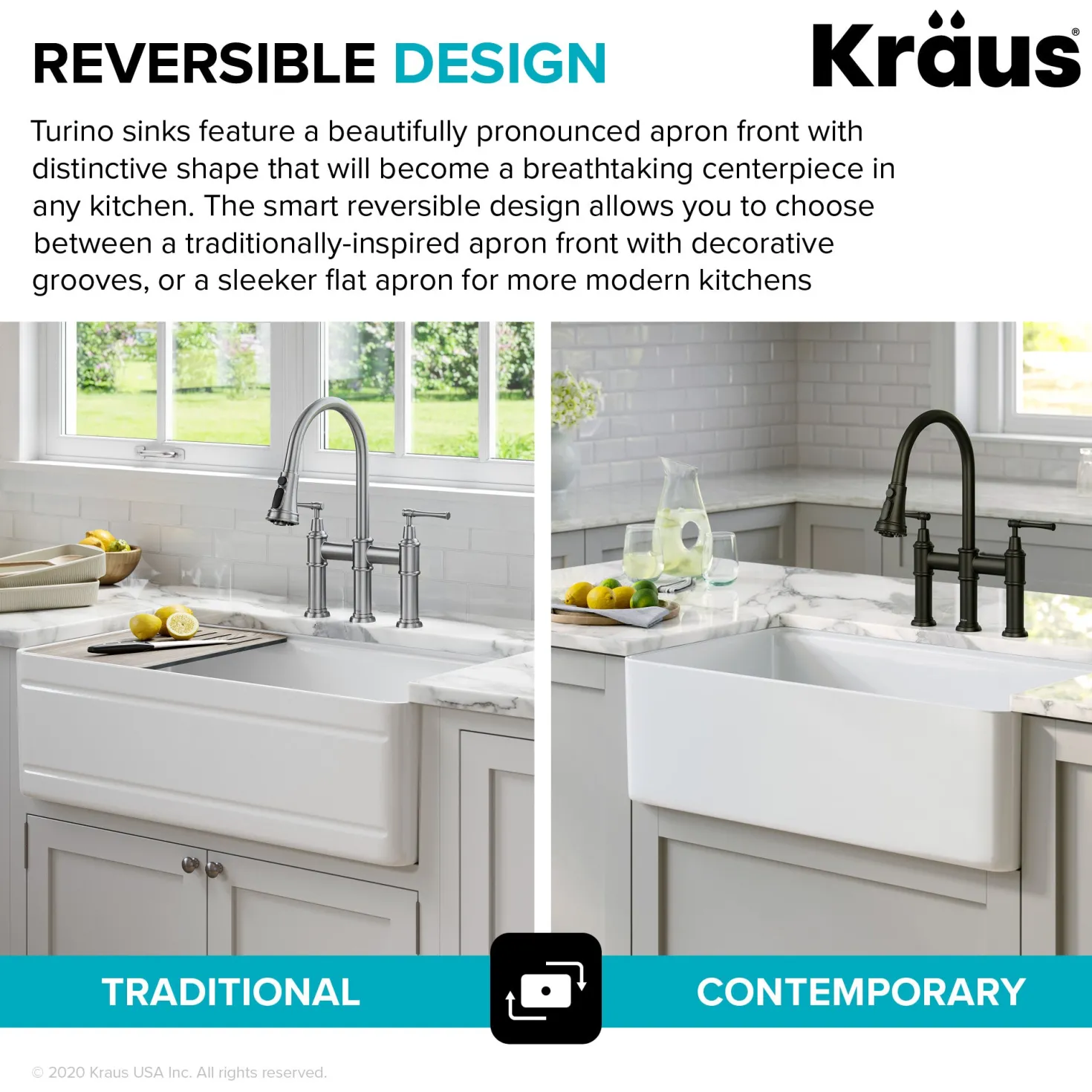 KRAUS Turino Workstation 33" Reversible Apron Front Fireclay Kitchen Sink with Accessories in Gloss White