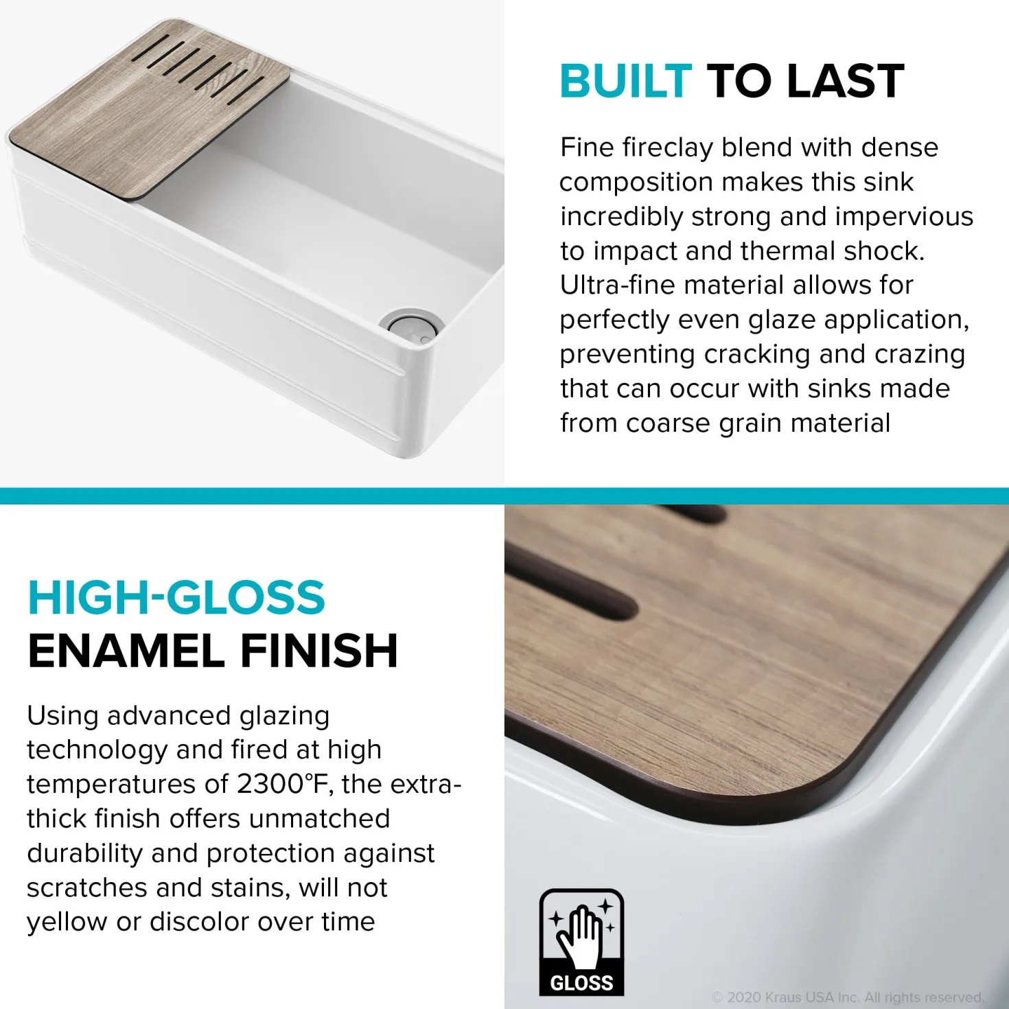 KRAUS Turino Workstation 33" Reversible Apron Front Fireclay Kitchen Sink with Accessories in Gloss White