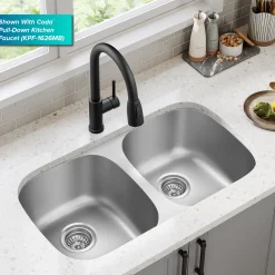 KRAUS 32" Undermount 50/50 Double Bowl Stainless Steel Kitchen Sink