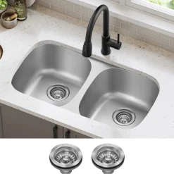 KRAUS 32" Undermount 50/50 Double Bowl Stainless Steel Kitchen Sink