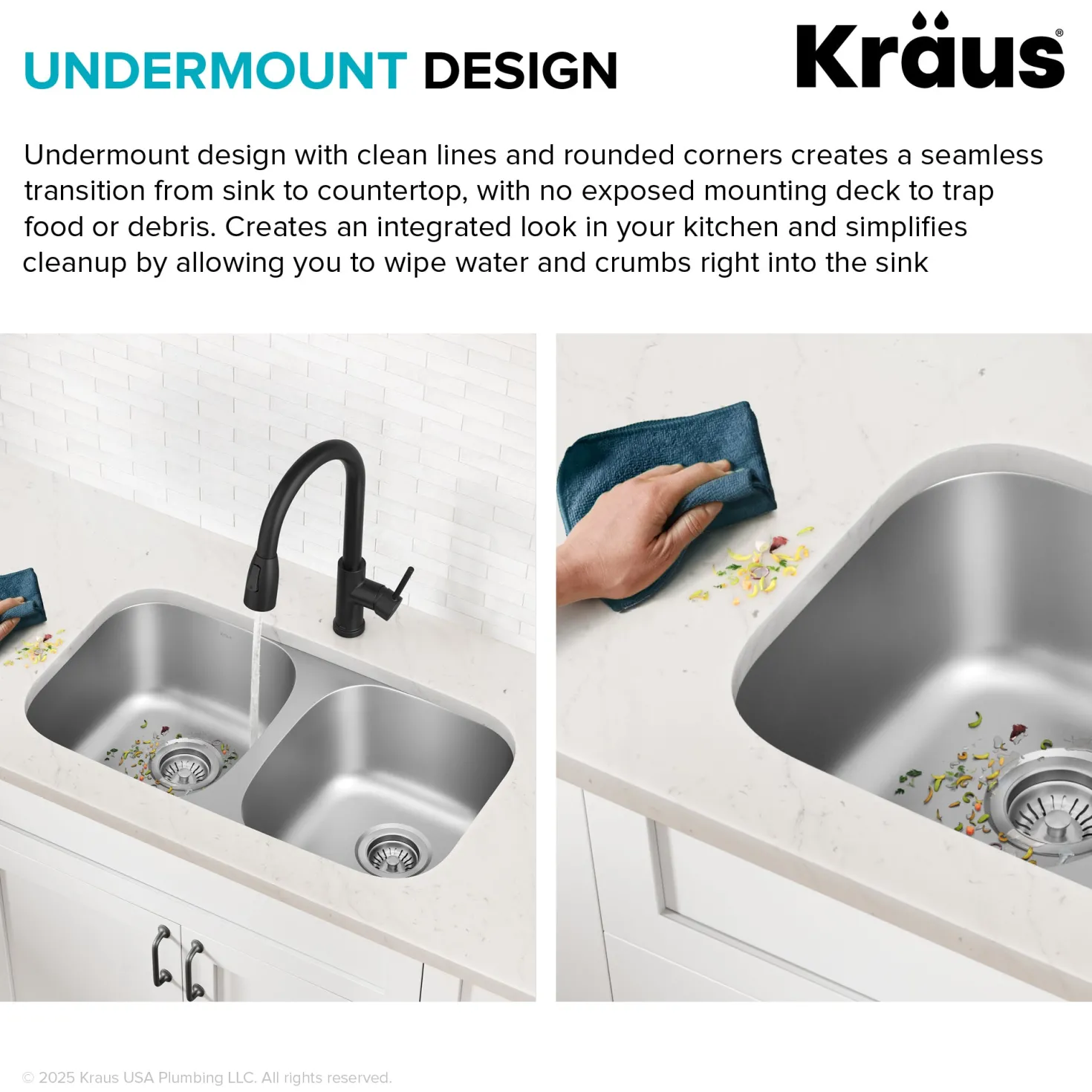 KRAUS 32" Undermount 50/50 Double Bowl Stainless Steel Kitchen Sink