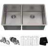 KRAUS 33" Undermount 40/60 Double Bowl 16 Gauge Stainless Steel Kitchen Sink with NoiseDefend Soundproofing