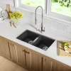 KRAUS 33" Undermount 50/50 Double Bowl Black Onyx Granite Kitchen Sink