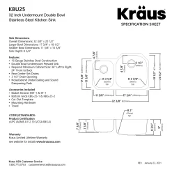 KRAUS 32" Undermount 40/60 Double Bowl 16 Gauge Stainless Steel Kitchen Sink with NoiseDefend Soundproofing