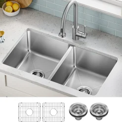 KRAUS 33” Undermount Double Bowl Stainless Steel Kitchen Sink