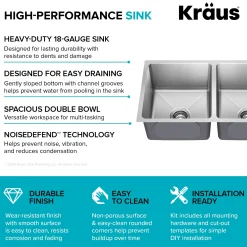 KRAUS 33” Undermount Double Bowl Stainless Steel Kitchen Sink