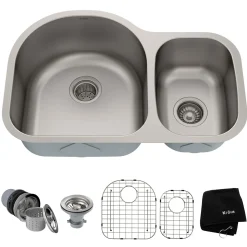KRAUS 30" Undermount 60/40 Double Bowl 16 Gauge Stainless Steel Kitchen Sink KBU21