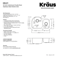 KRAUS 30" Undermount 60/40 Double Bowl 16 Gauge Stainless Steel Kitchen Sink KBU21