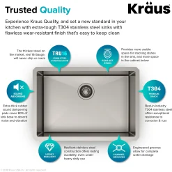 KRAUS 26" Undermount 16 Gauge Single Bowl Stainless Steel Small Radius Kitchen Sink