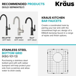 KRAUS 13" Undermount 16 Gauge Stainless Steel Bar Prep Sink