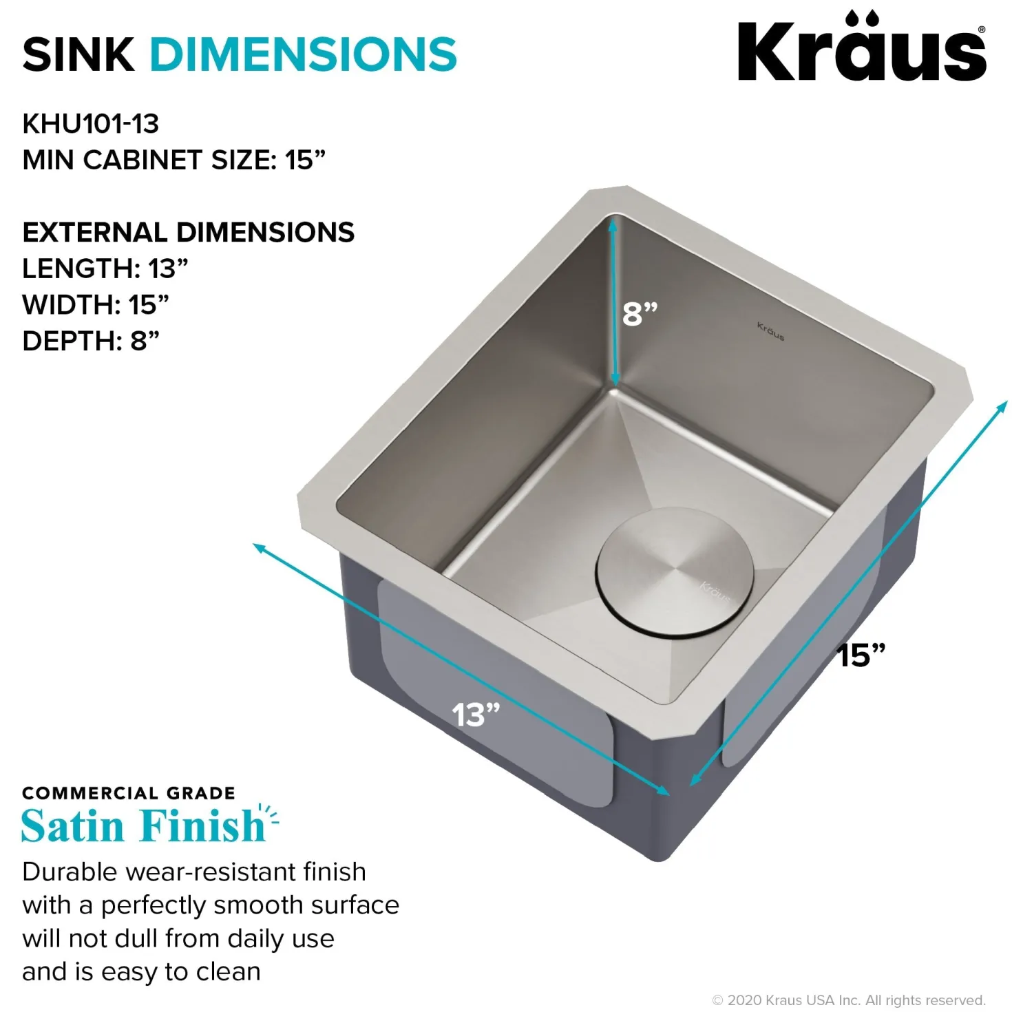 KRAUS 13" Undermount 16 Gauge Stainless Steel Bar Prep Sink