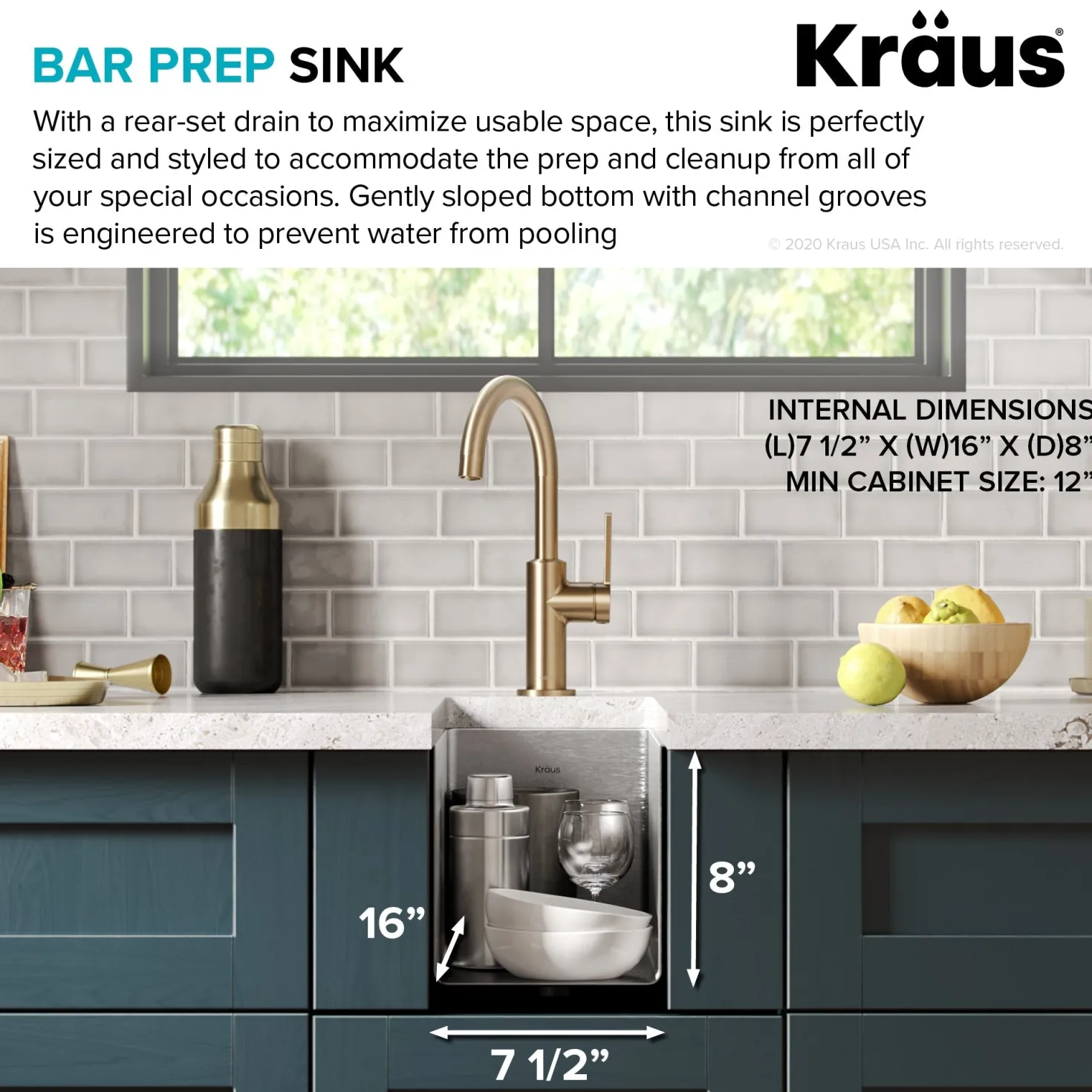 KRAUS 10" Undermount 16 Gauge Stainless Steel Bar Prep Sink