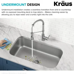 KRAUS 32” Undermount 18 gauge Stainless Steel Single Bowl Kitchen Sink
