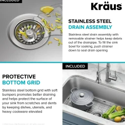 KRAUS 32” Undermount 18 gauge Stainless Steel Single Bowl Kitchen Sink
