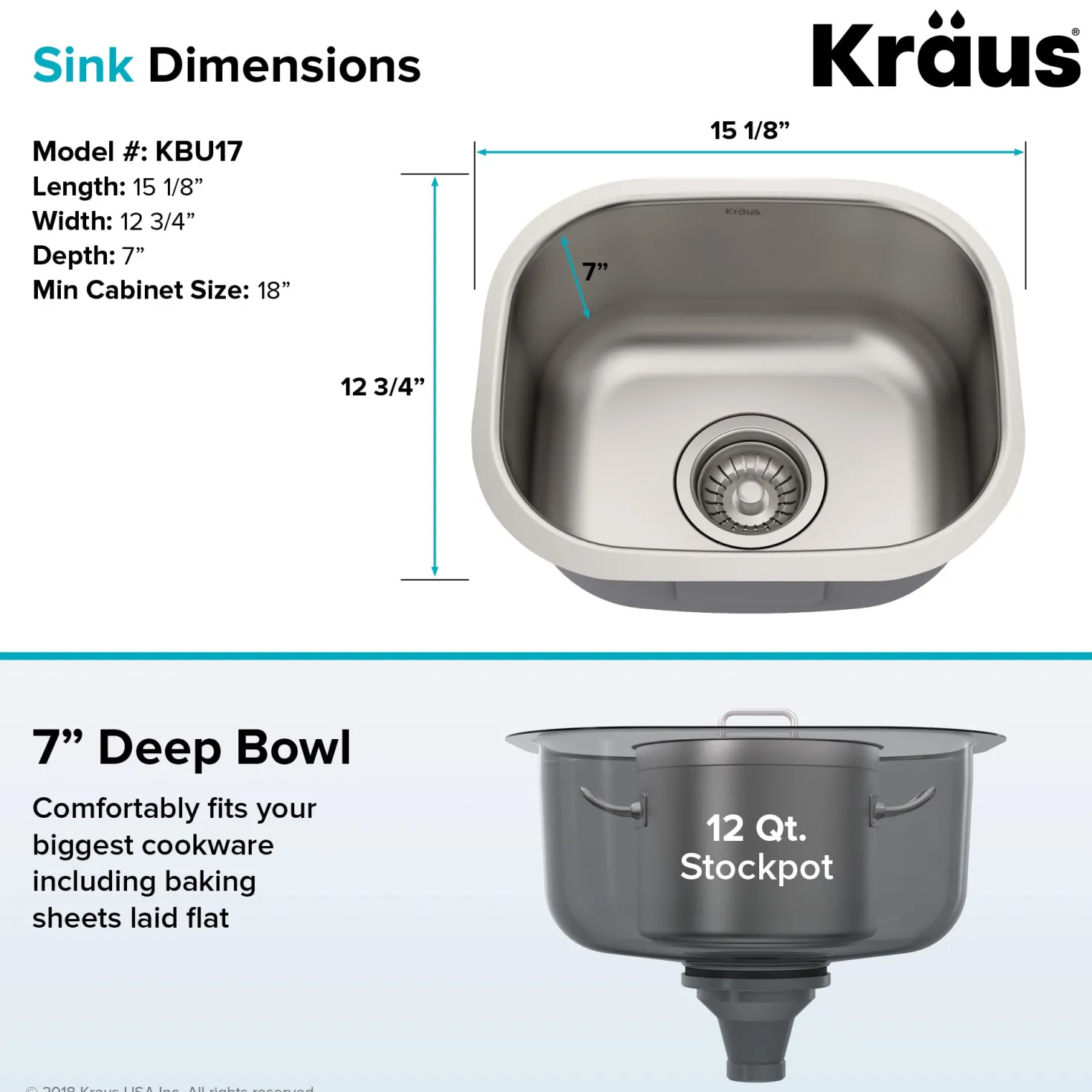 KRAUS 15" Undermount Prep Sink with Center Drain