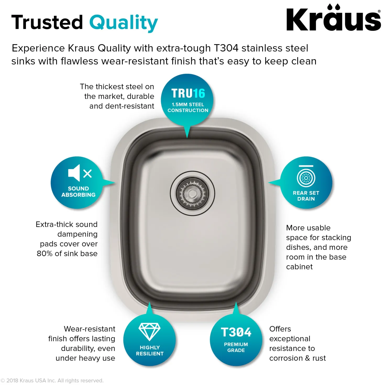 KRAUS 15" Undermount Prep Sink with Rear Drain