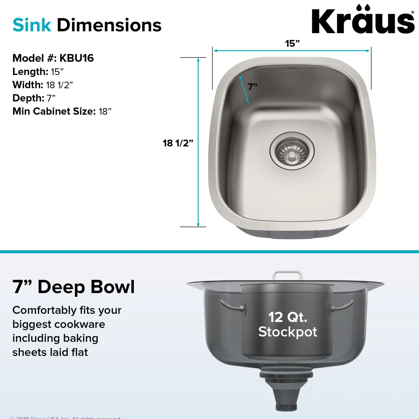 KRAUS 15" Undermount Prep Sink with Rear Drain