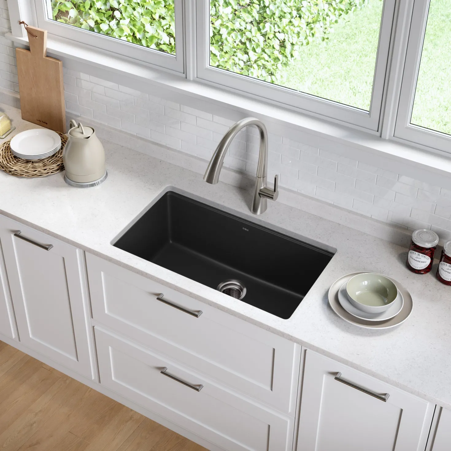 KRAUS 31" Undermount Single Bowl Black Onyx Granite Kitchen Sink