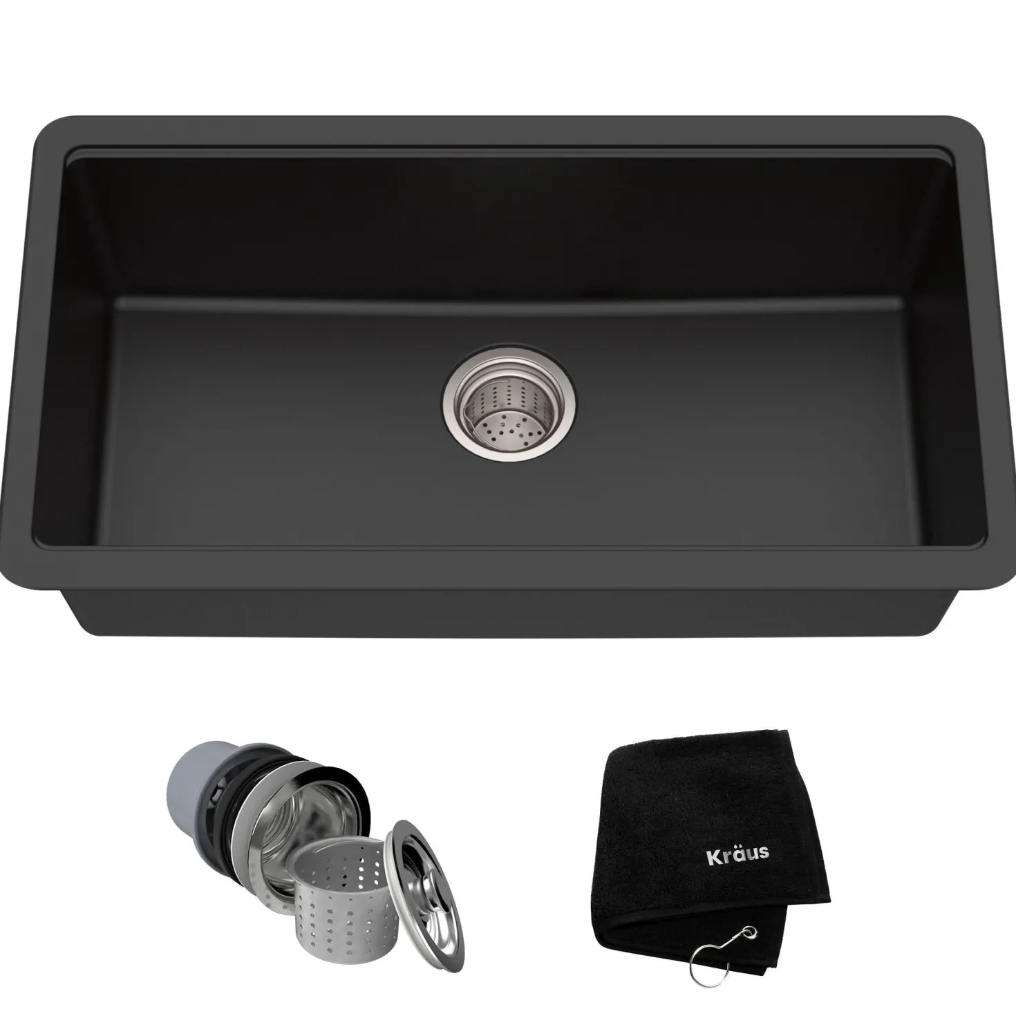 KRAUS 31" Undermount Single Bowl Black Onyx Granite Kitchen Sink