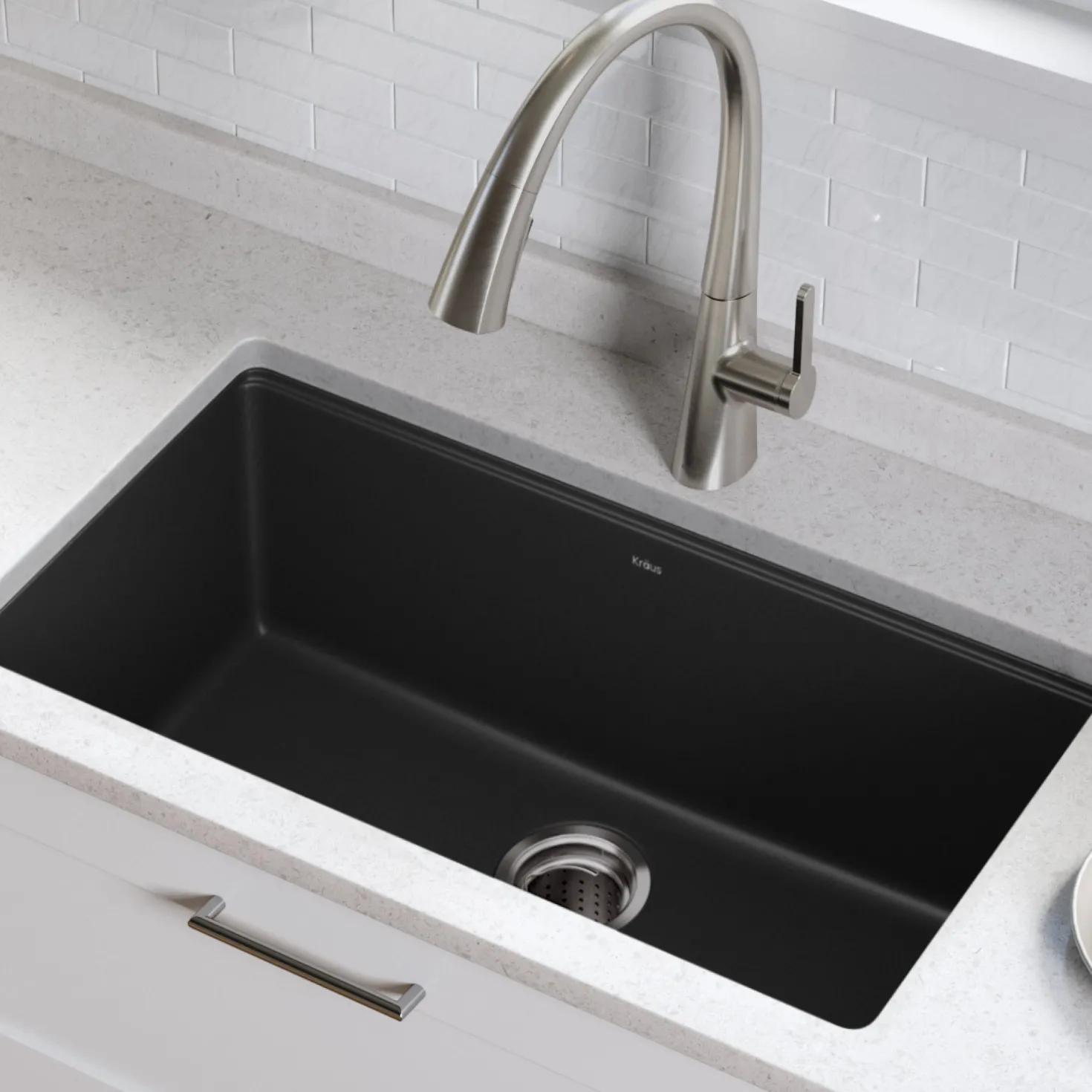 KRAUS 31" Undermount Single Bowl Black Onyx Granite Kitchen Sink