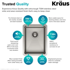 KRAUS 14" Undermount Single Bowl Stainless Steel Kitchen Bar Sink